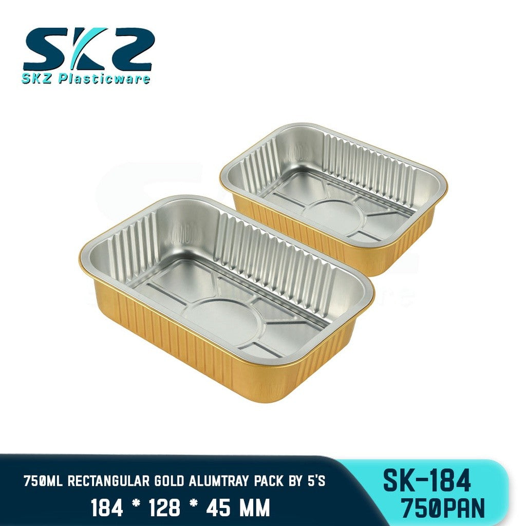 SKZ W/Lid RECTANGULAR GOLD ALUMINUM TRAY [SK-184 750ml]  ENVIRONMENTAL FRIENDLY FOOD STORAGE