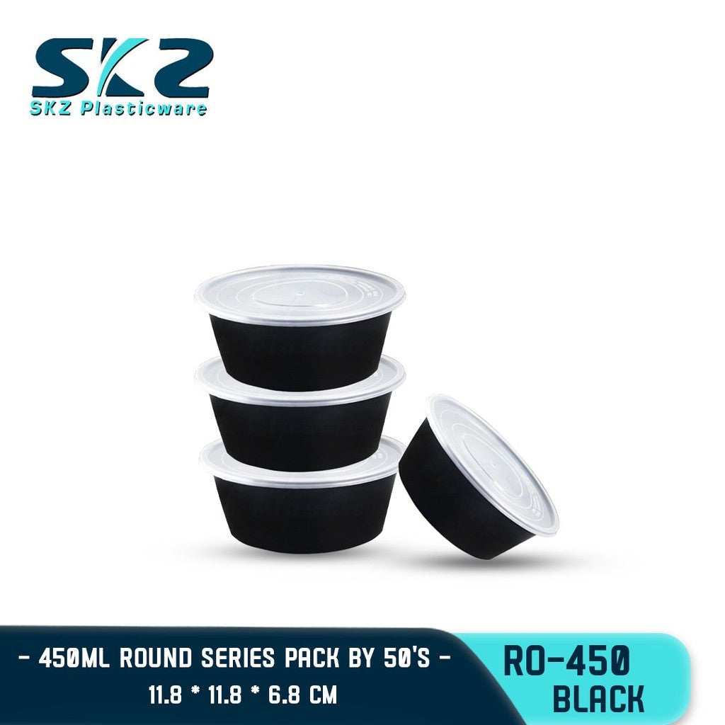 SKZ BLACK CONTAINER ROUND SERIES R0450 (396) 450ml ENVIRONMENTAL FRIENDLY FOOD STORAGE MICROWAVABLE