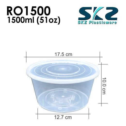 SKZ CLEAR CONTAINER ROUND SERIES RO1500 1500ml ENVIRONMENTAL FRIENDLY FOOD STORAGE MICROWAVABLE