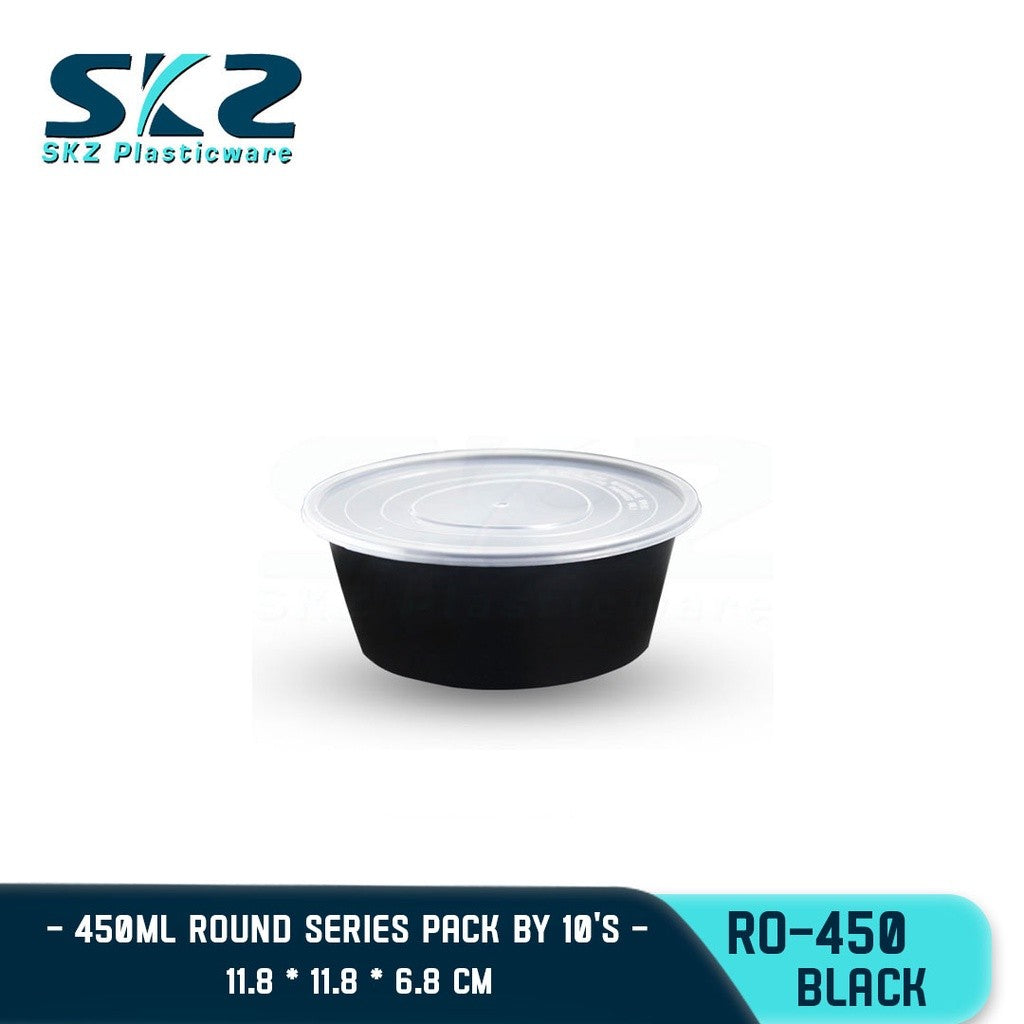 SKZ BLACK CONTAINER ROUND SERIES R0450 450ml ENVIRONMENTAL FRIENDLY FOOD STORAGE MICROWAVABLE
