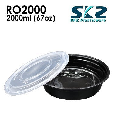 SKZ BLACK CONTAINER ROUND SERIES R02000 2000ml ENVIRONMENTAL FRIENDLY FOOD STORAGE MICROWAVABLE