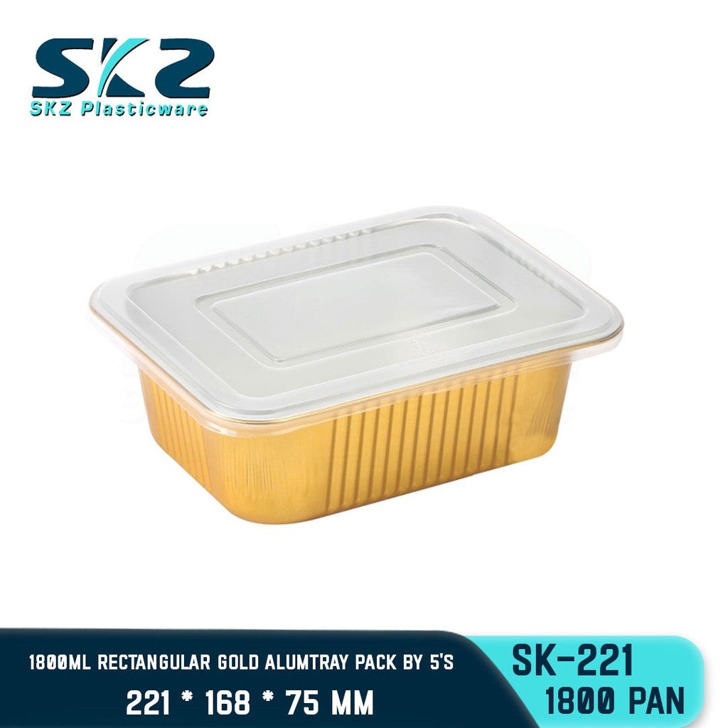 SKZ W/Lid RECTANGULAR GOLD ALUMINUM TRAY [SK-221 1800ml]  ENVIRONMENTAL FRIENDLY FOOD STORAGE