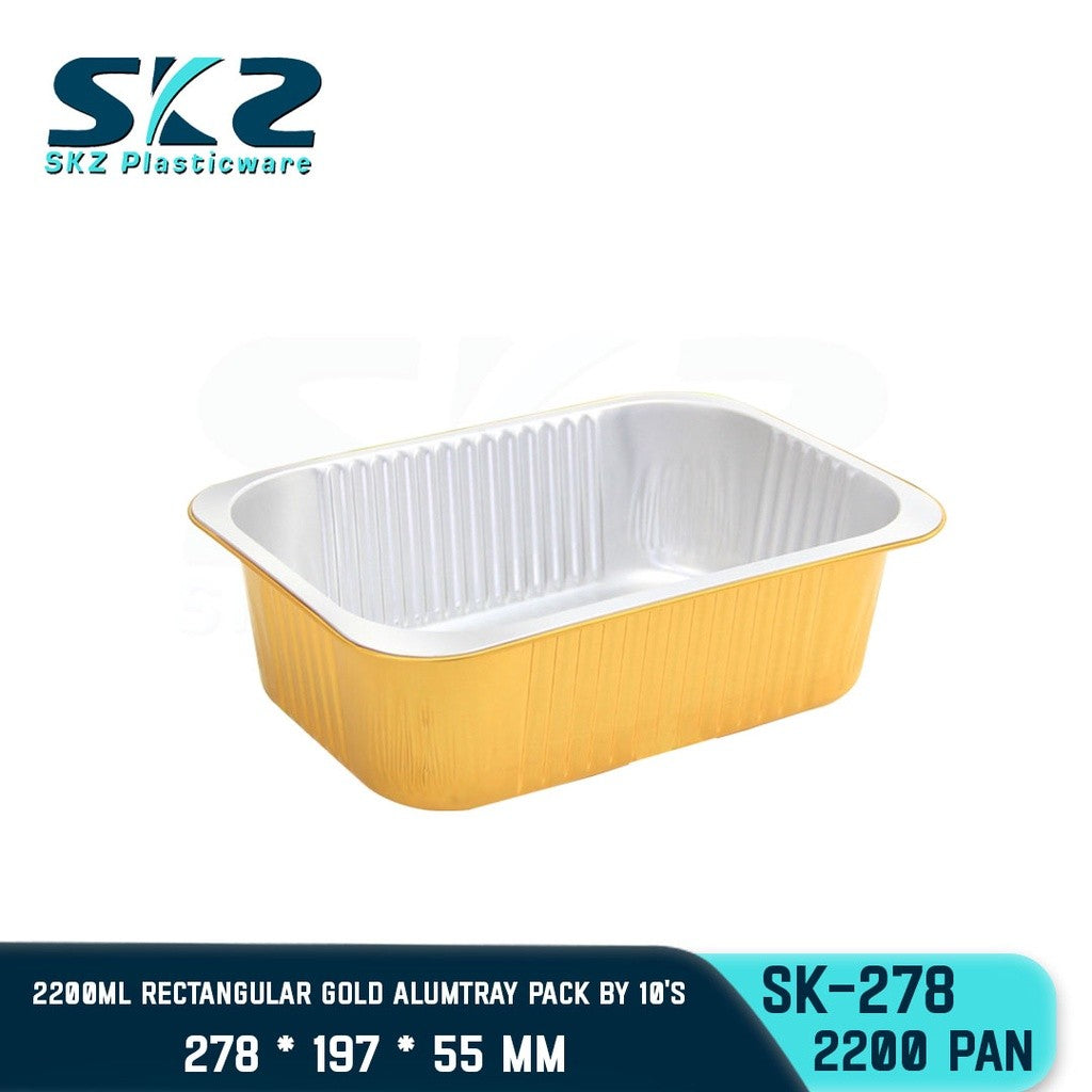 SKZ W/Lid RECTANGULAR GOLD ALUMINUM TRAY [SK-278 2200ml]  ENVIRONMENTAL FRIENDLY FOOD STORAGE