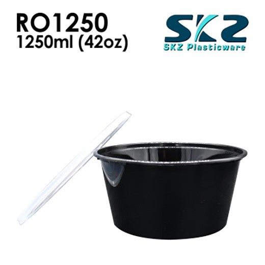 SKZ BLACK CONTAINER ROUND SERIES RO1250 1250ml ENVIRONMENTAL FRIENDLY FOOD STORAGE MICROWAVABLE