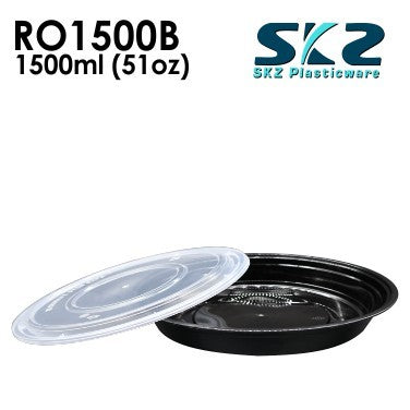 SKZ BLACK CONTAINER ROUND SERIES R01500B 1500ml ENVIRONMENTAL FRIENDLY FOOD STORAGE MICROWAVABLE