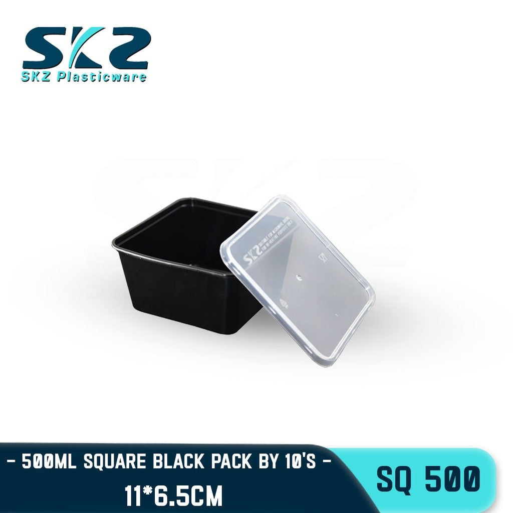 SKZ 1BOX BLACK AND CLEAR SQUARE SERIES [SQ-500] ENVIRONMENTAL FRIENDLY FOOD STORAGE MICROWAVABLE