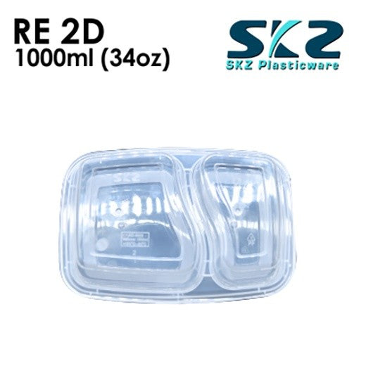 SKZ  RECTANGULAR 2 DIVISION 1000ML ENVIRONMENTAL FRIENDLY FOOD STORAGE MICROWAVABLE 100PCS/PACK
