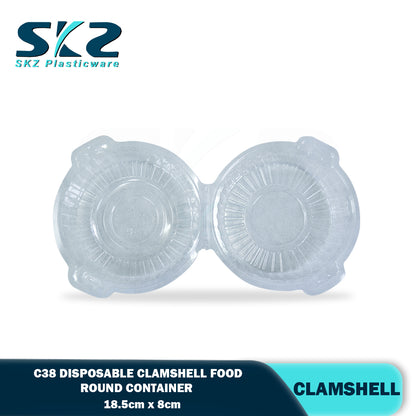 C38 Clamshell Round Clear Pastry Food Container 25pcs
