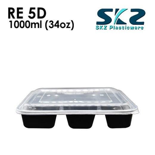 SKZ 5 DIVISION BLACK RECTANGULAR SERIES RE-5D ENVIRONMENTAL FRIENDLY FOOD STORAGE MICROWAVABLE