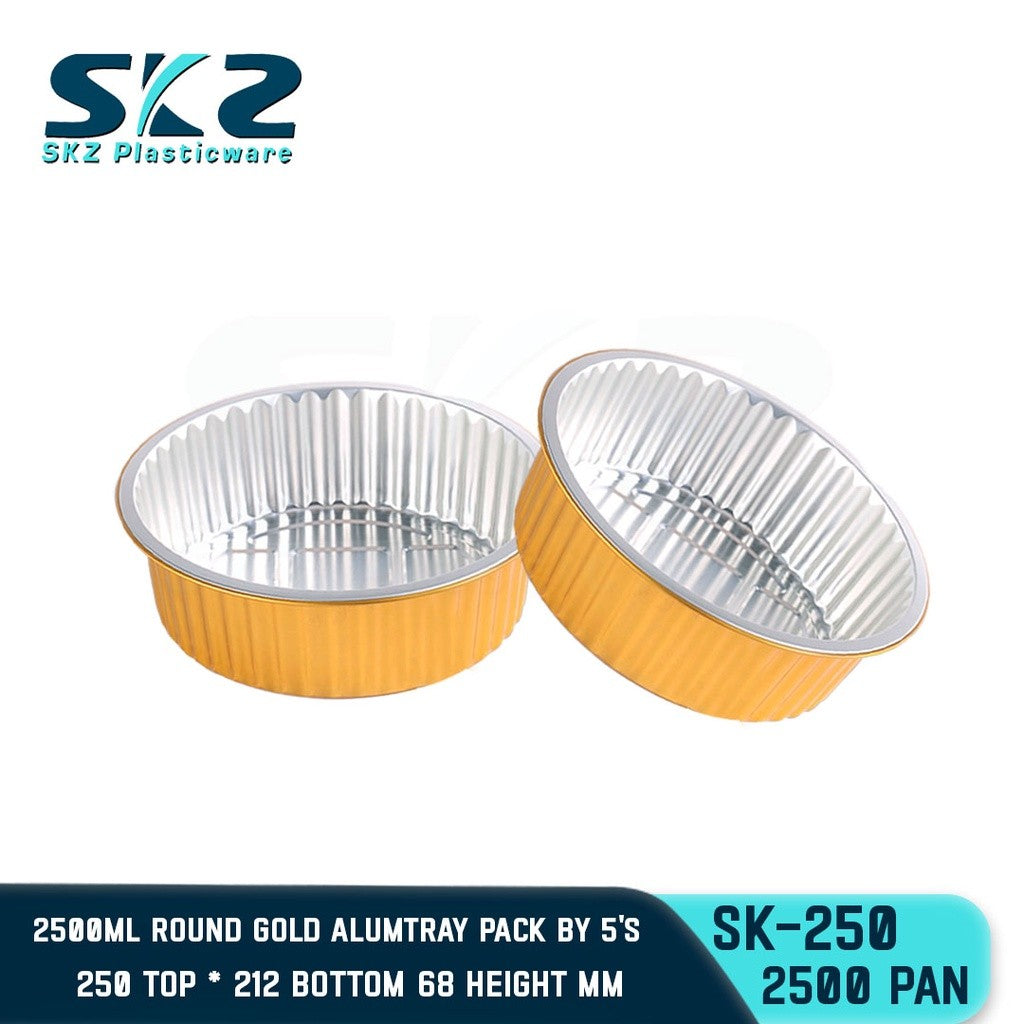 SKZ W/Lid ROUND GOLD ALUMINUM PAN [SK-250 2000ml]  DISPOSABLE ENVIRONMENTAL FRIENDLY FOOD STORAGE
