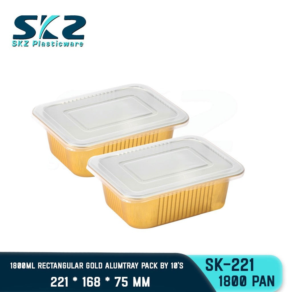 SKZ W/Lid RECTANGULAR GOLD ALUMINUM TRAY [SK-221 1800ml]  ENVIRONMENTAL FRIENDLY FOOD STORAGE