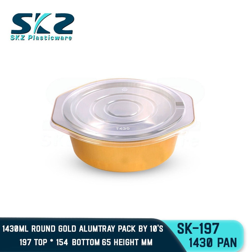 SKZ W/Lid ROUND GOLD ALUMINUM PAN [SK-197 1430ml]  DISPOSABLE ENVIRONMENTAL FRIENDLY FOOD STORAGE