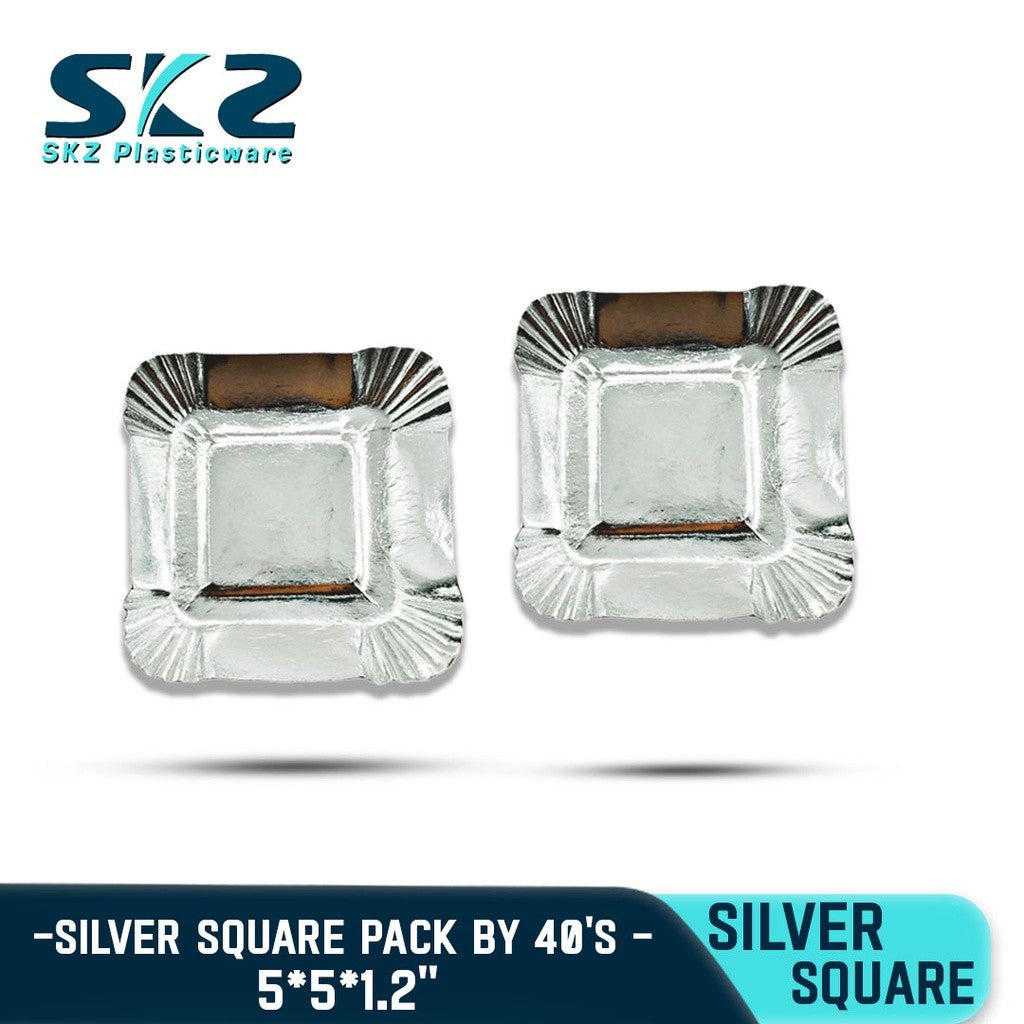 DISPOSABLE SILVER LAMINATED SQUARE PLATE 5" PACK BY 40'S
