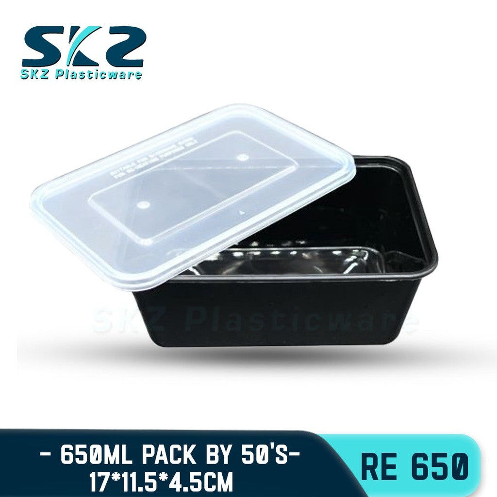 SKZ BLACK CONTAINER RECTANGULAR SERIES RE650 650ml ENVIRONMENTAL FRIENDLY FOOD STORAGE MICROWAVABLE