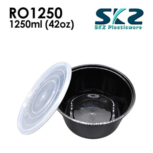 SKZ BLACK CONTAINER ROUND SERIES RO1250 1250ml ENVIRONMENTAL FRIENDLY FOOD STORAGE MICROWAVABLE