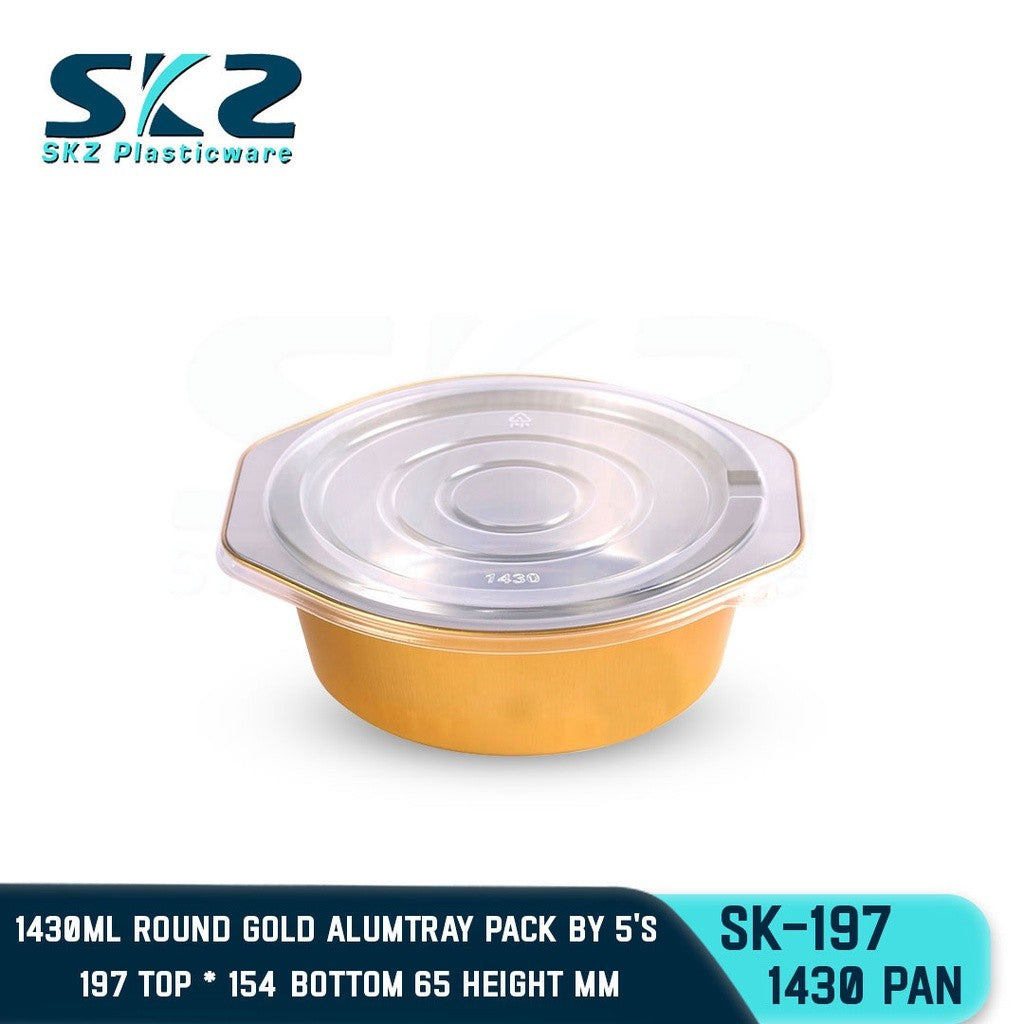 SKZ W/Lid ROUND GOLD ALUMINUM PAN [SK-197 1430ml]  DISPOSABLE ENVIRONMENTAL FRIENDLY FOOD STORAGE
