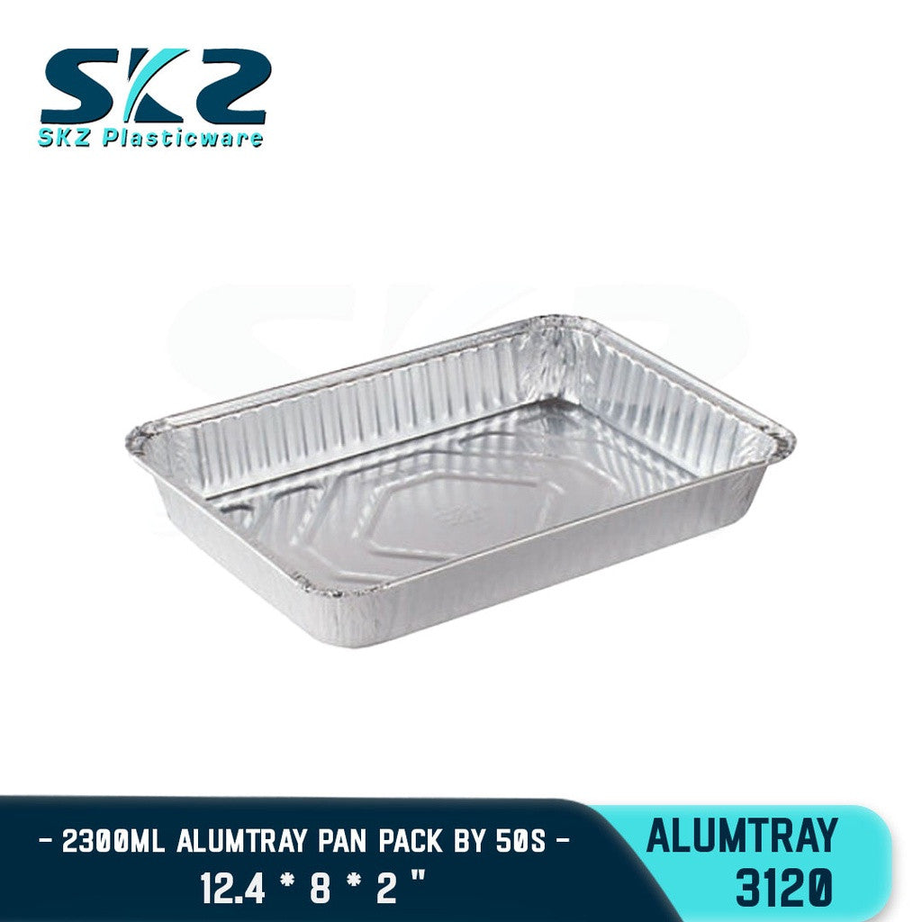 SKZ 1BOX ALUMINUM FOIL TRAY 2300ML [3120] RECTANGULAR ALUMTRAY WITH LID 400