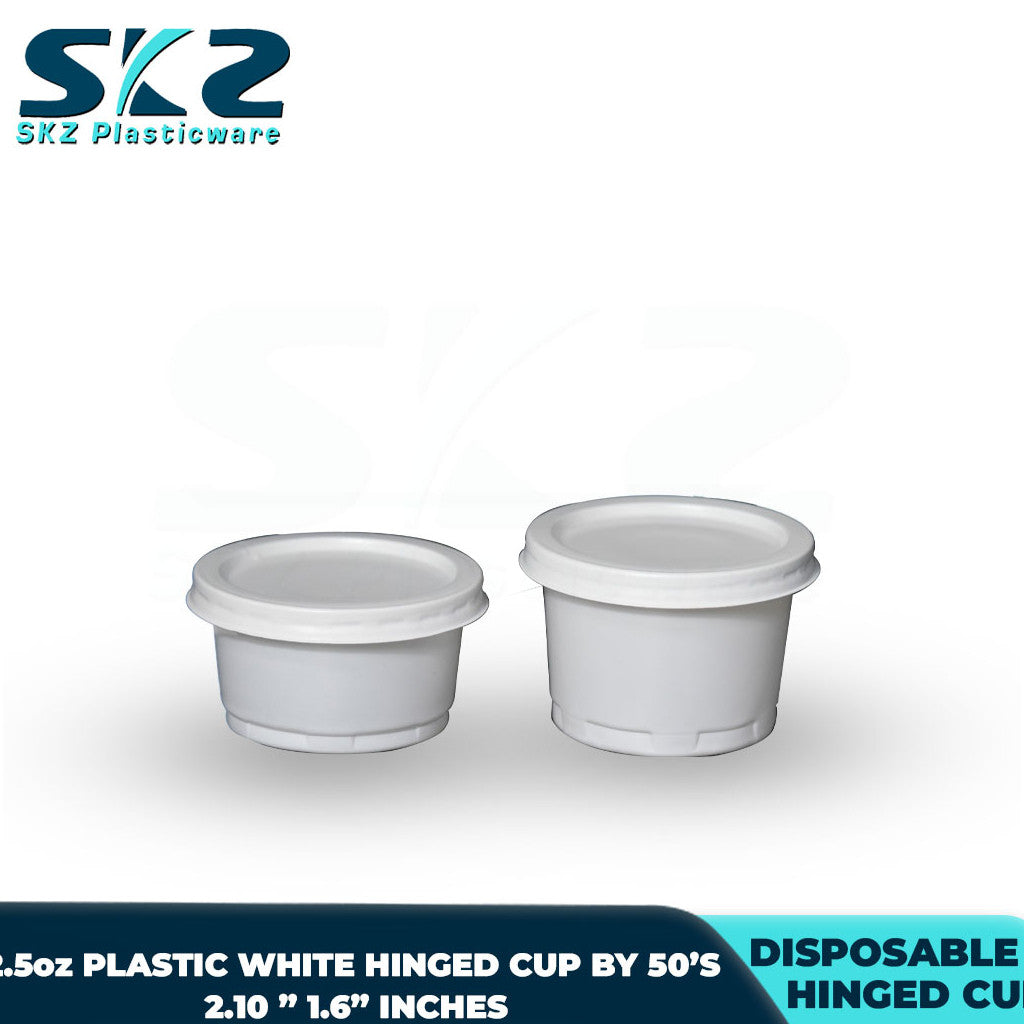 SKZ 2.5oz / 3.5oz DISPOSABLE WHITE HINGED CUP 50-100PCS/PACK