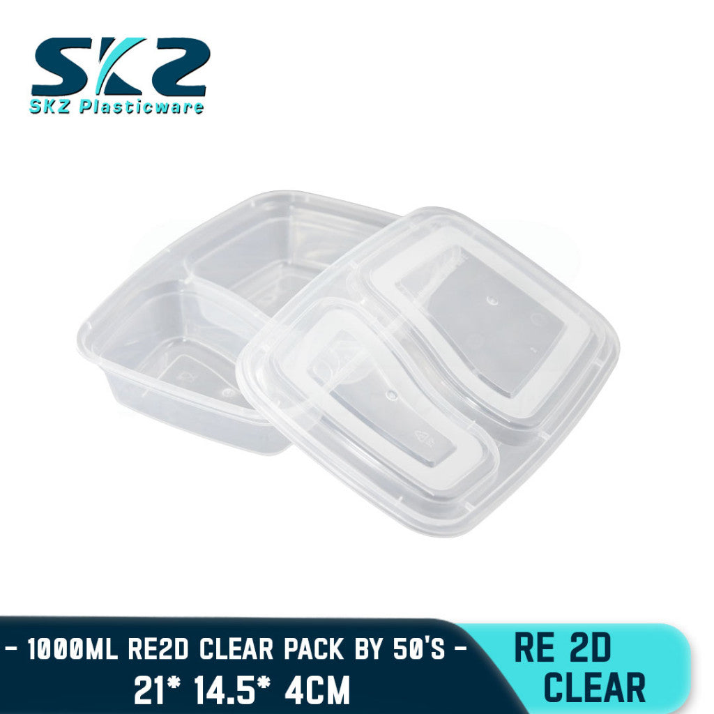 SKZ Rectangular 2 Division Microwavable 1000ml 50pcs/Pack
