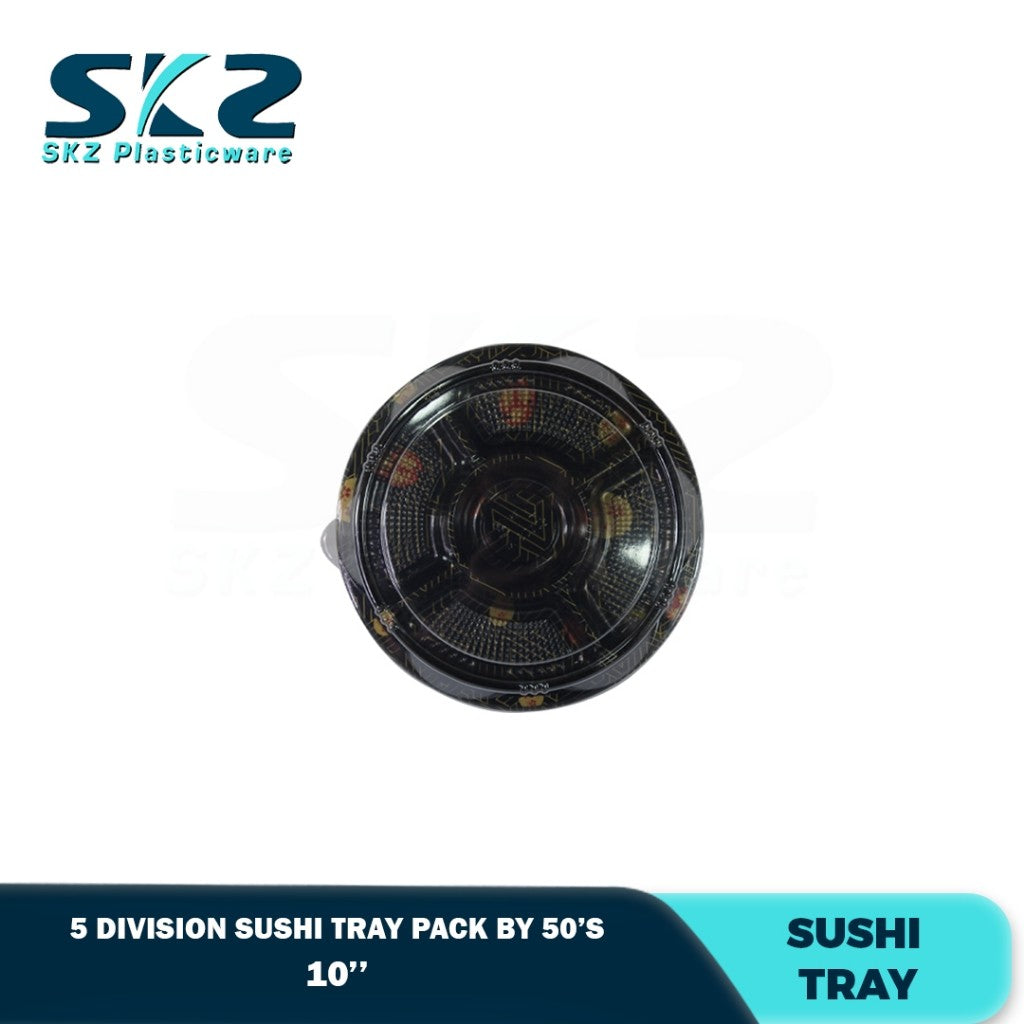 Skz Round Sakura Sushi Tray 5 Division W/Lid 10-14 inch