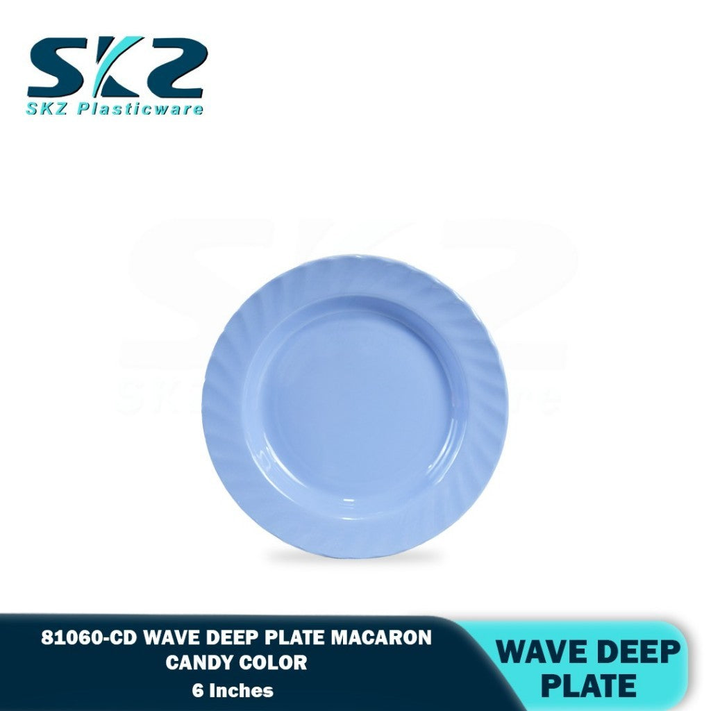 SKZ 81060-CD 6"inches WAVE DEEP Reusable Wave Design Plastic Round Plate Dinnerware Plates Plato