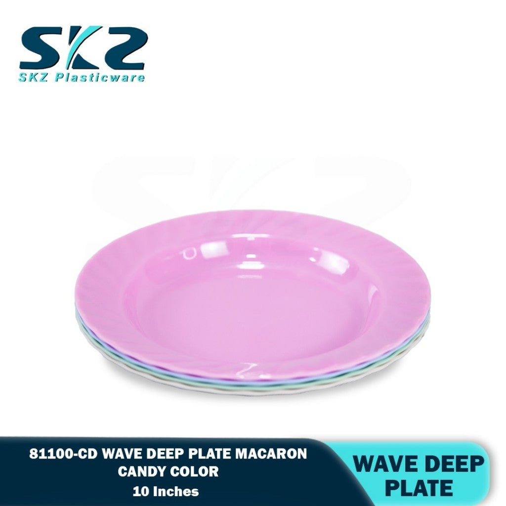 SKZ 81100-CD 10"inches WAVE DEEP Reusable Wave Design Plastic Round Plate Dinnerware Plates Plato