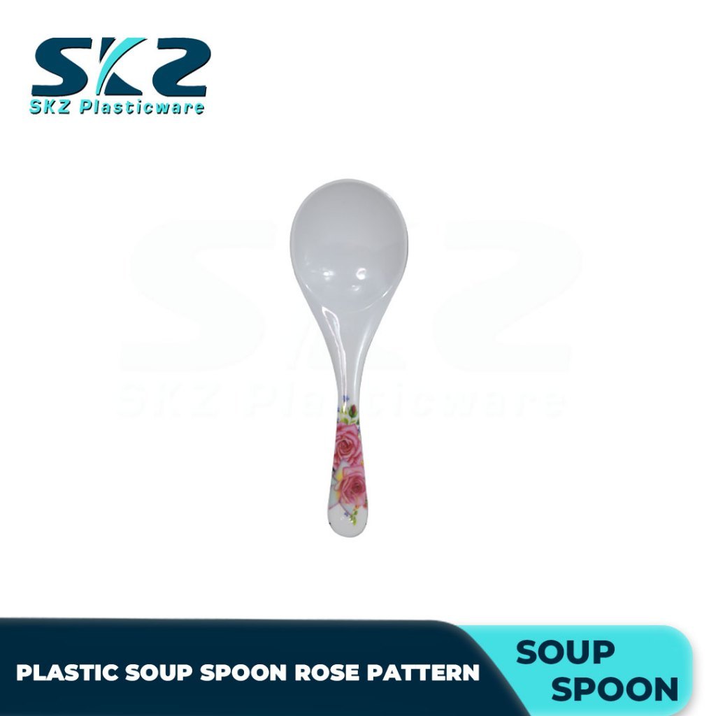 Melamine Plastic Soup and Rice Laddle With Rose Pattern