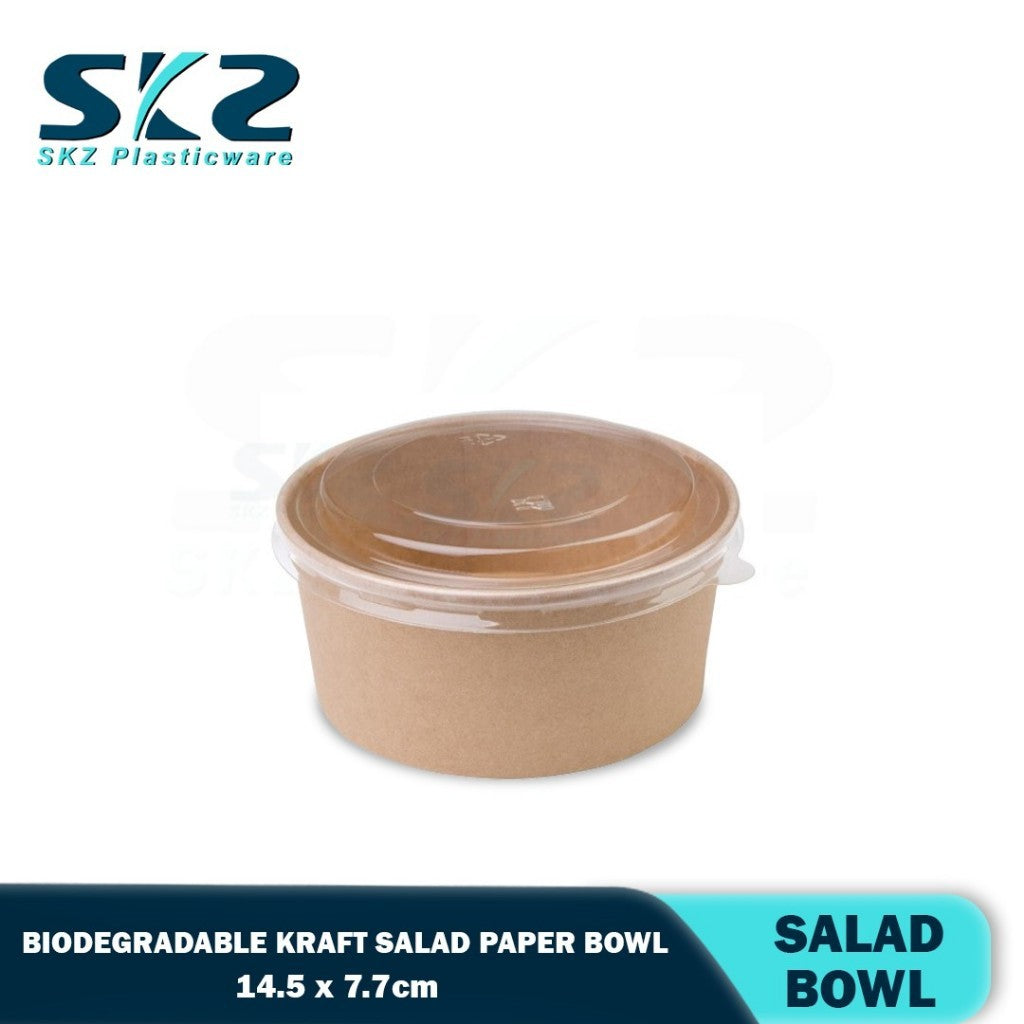SKZ 1000ML Biodegradable salad kraft bowl with plastic lid 50pcs