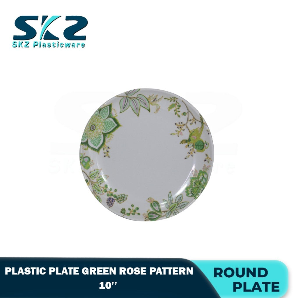 Melamine Round Plastic Plate Premium Rose Pattern 8-10 Inches RANDOM DESIGN