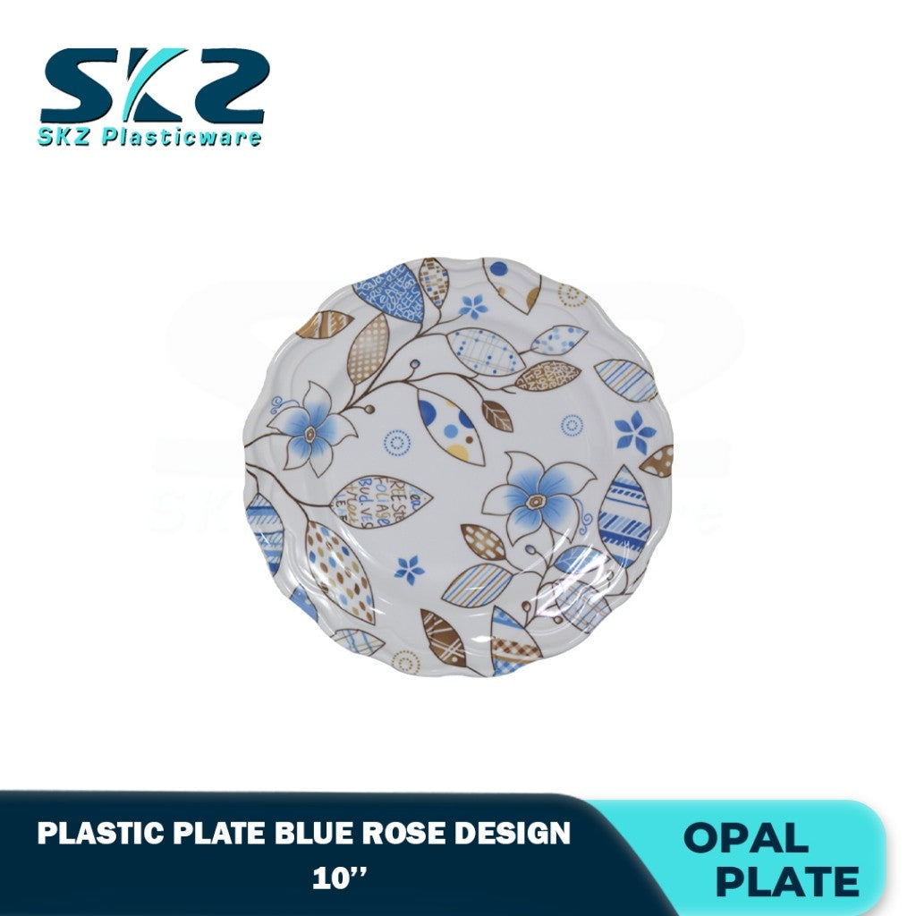 Melamine Round Plastic Plate Premium Brown Rose Pattern 8-10 Inches
