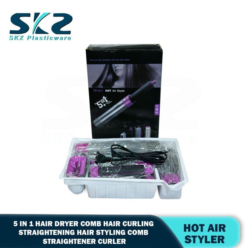 SKZ 5 In 1 Hair Dryer Hot Hairdryer Comb Hot Air Comb Blow Curlers Straightener Brush Curling Iron