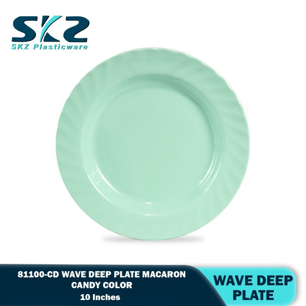 SKZ 81100-CD 10"inches WAVE DEEP Reusable Wave Design Plastic Round Plate Dinnerware Plates Plato