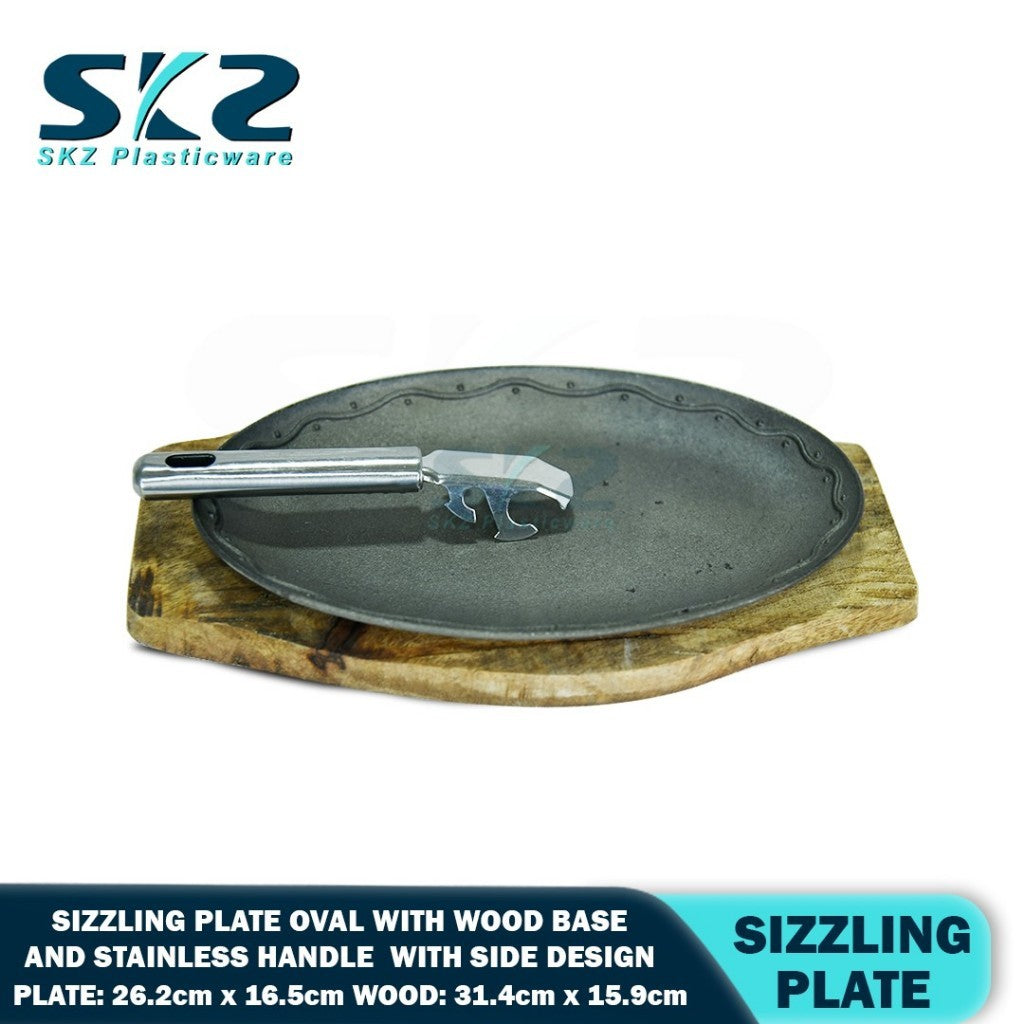 SKZ  Cast Iron Sizzling Plate with Stainless Handle with Wood