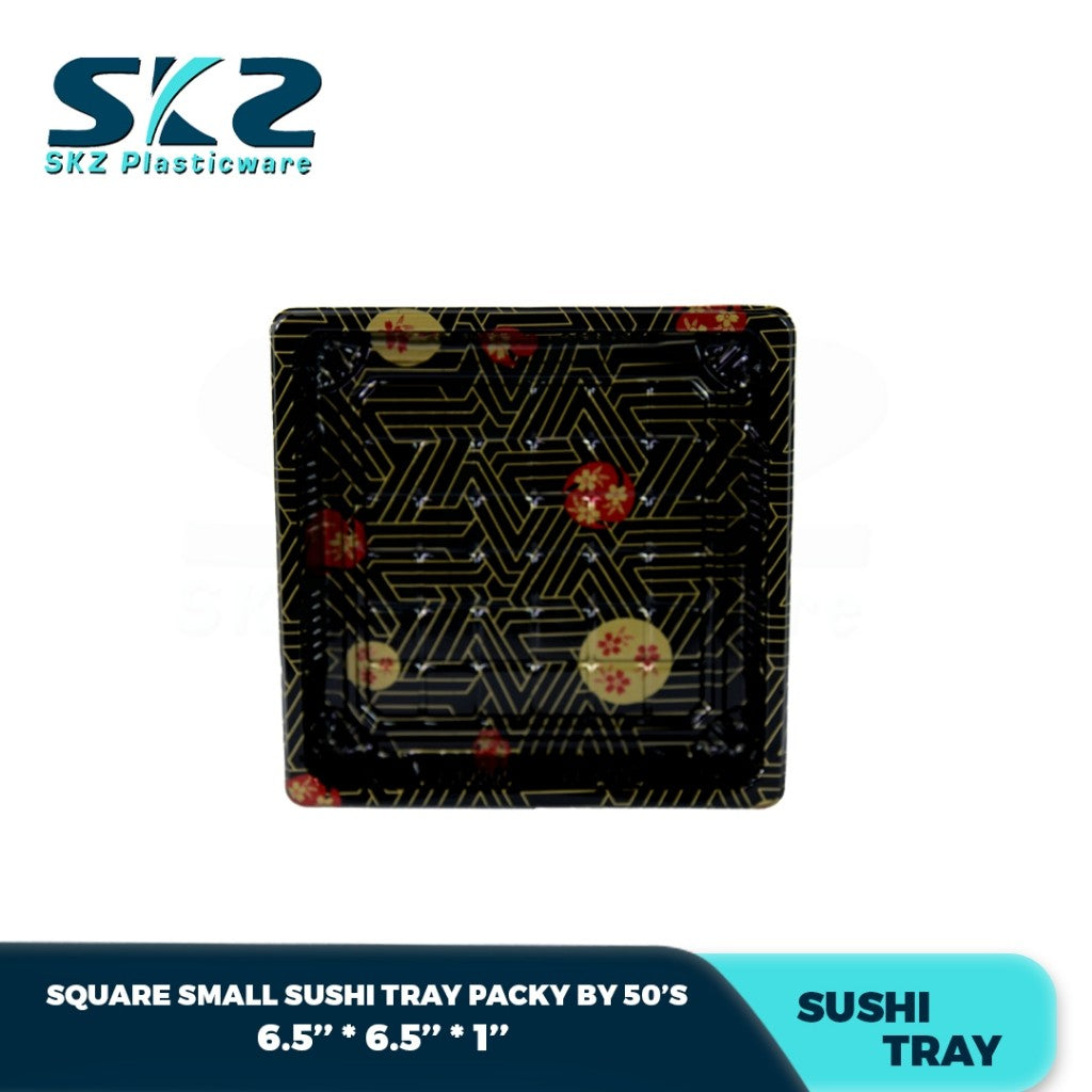 Skz Square Small and Medium Sakura Sushi Tray W/Lid 10-14 inch