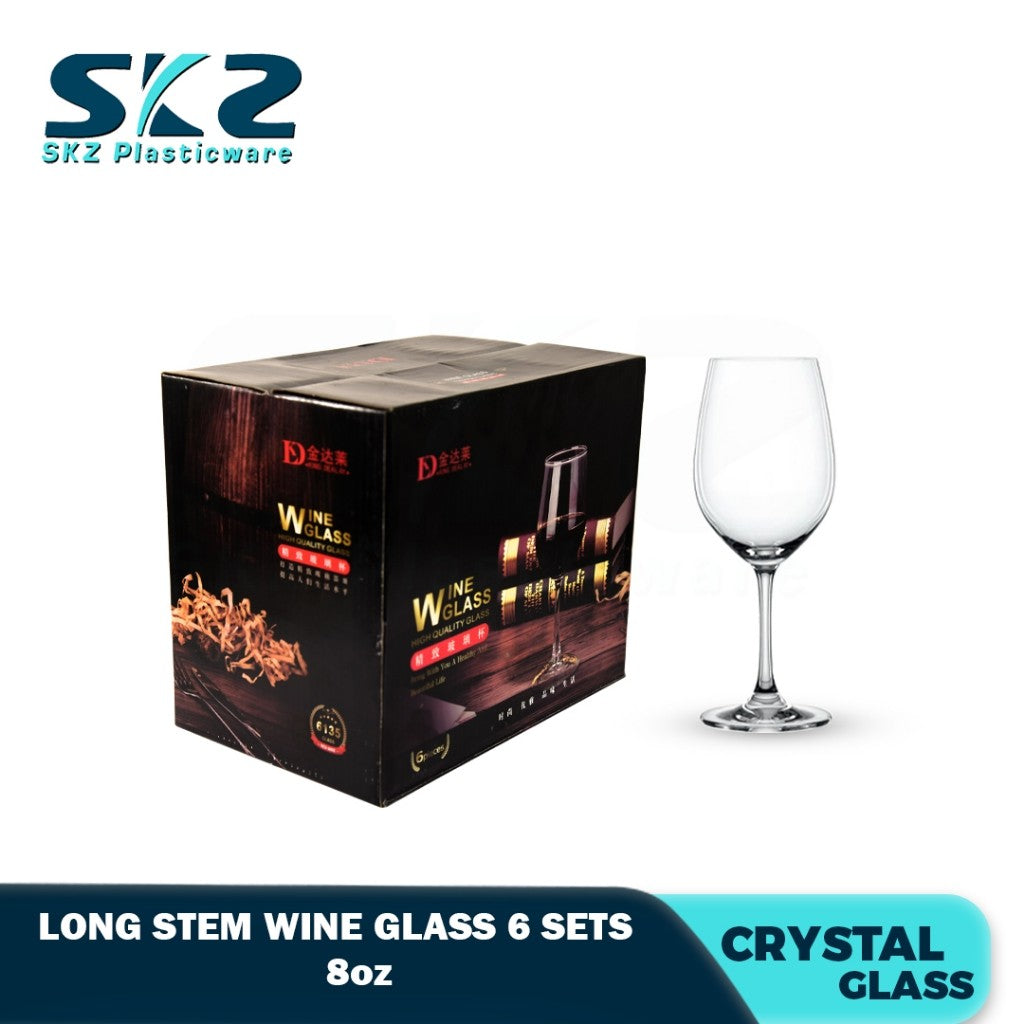Skz Wine Glasses Set of 6, Long and Short Stem Red Wine Glass 8 to 10 Ounce