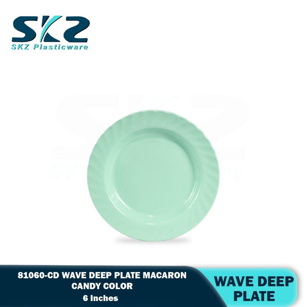 SKZ 81060-CD 6"inches WAVE DEEP Reusable Wave Design Plastic Round Plate Dinnerware Plates Plato