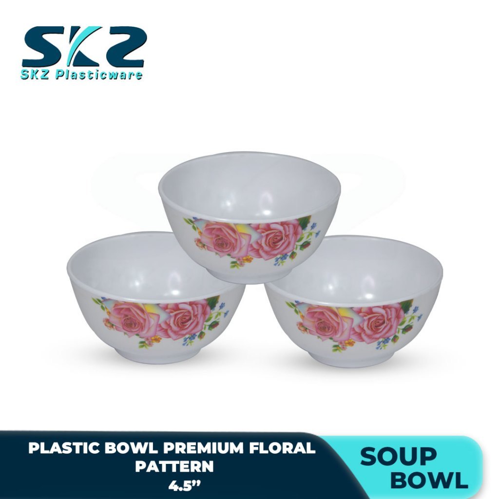 MELAMINE PLASTIC SOUP BOWL WITH FLORAL PATTERN