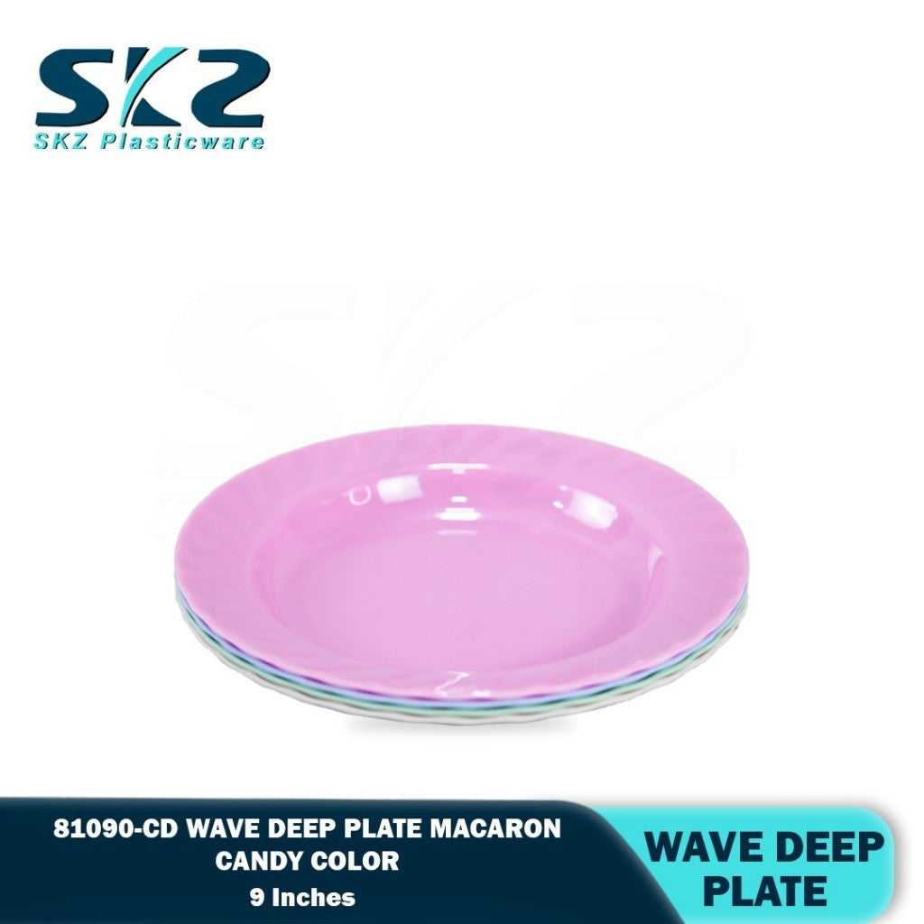 SKZ 81090-CD 9"inches WAVE DEEP Reusable Wave Design Plastic Round Plate Dinnerware Plates Plato