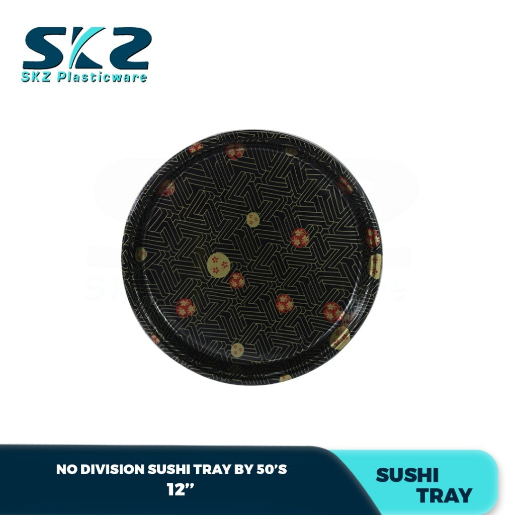 Skz Round Sakura Sushi Tray 5 Division W/Lid 10-14 inch