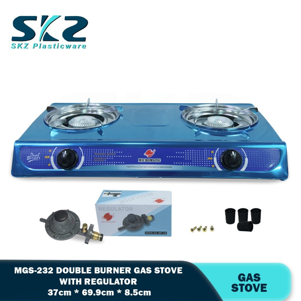 MICROMATIC MGS-232 Gas Stove Double Burner Stainless with Regulator