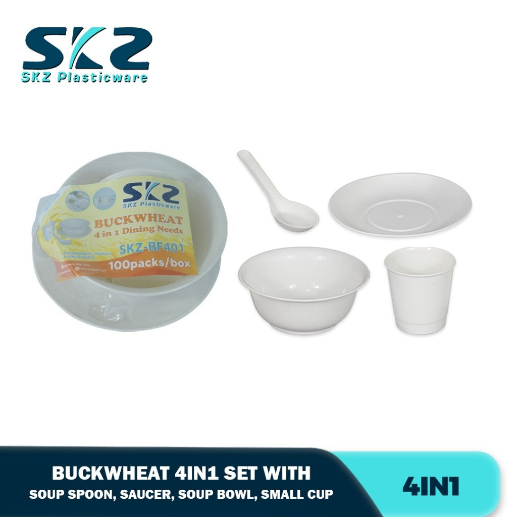 Skz Eco-Friendly Buckwheat dining sets Soup spoon, Saucer, Soup Bowl, Small Cup Biodegradable