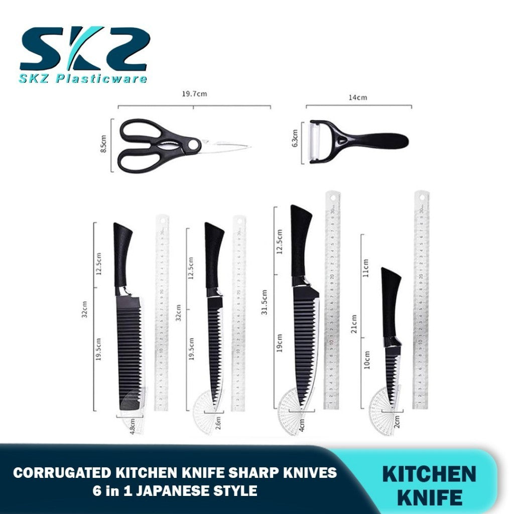 SKZ New 6Pcs Kitchen Knives Black Wave Pattern Knives Stainless Steel Knife Sets