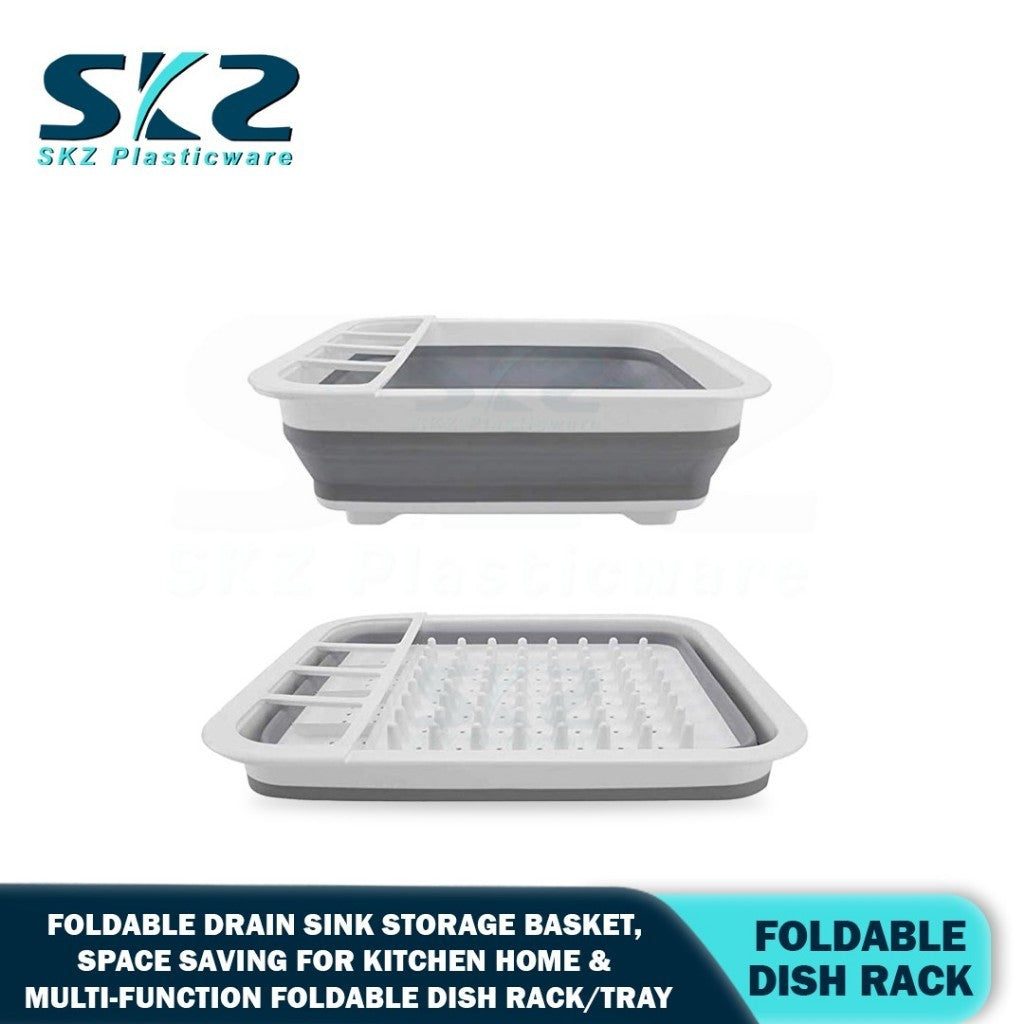 SKZ Multifunctional Foldable Plastic Drain Rack White Gray Dish Storage Basket Kitchen Storage R