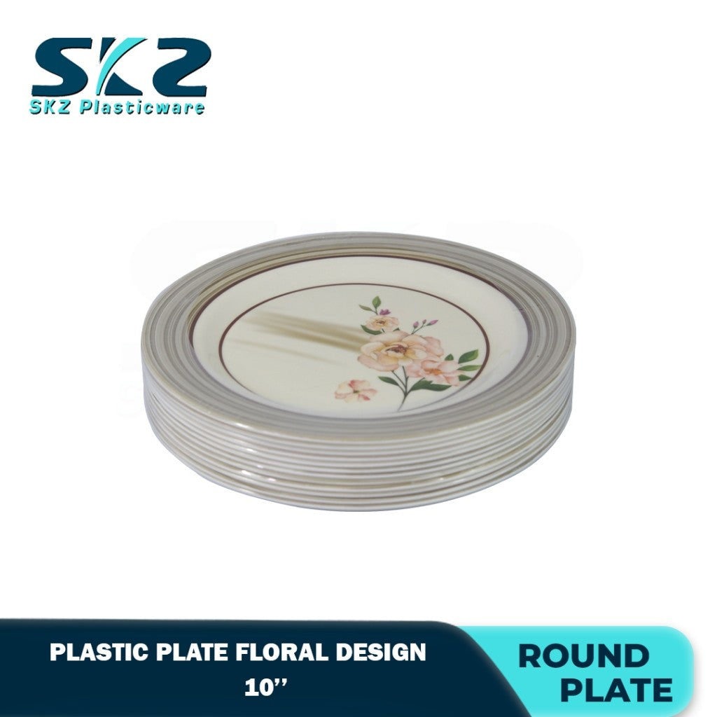 Melamine Round Plastic Plate Premium Brown Rose Pattern 8-10 Inches