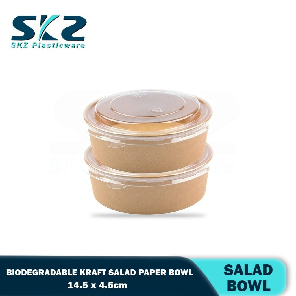 Kraft Salad Bowl 50 Pcs Round Disposable Paper Bowl and Plastic Lid 500ml