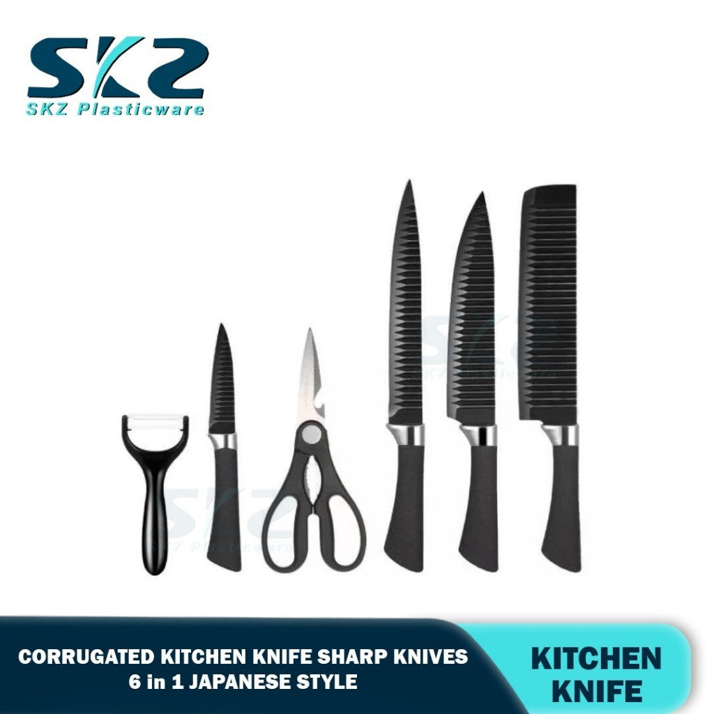 SKZ New 6Pcs Kitchen Knives Black Wave Pattern Knives Stainless Steel Knife Sets