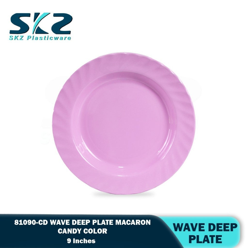 SKZ 81090-CD 9"inches WAVE DEEP Reusable Wave Design Plastic Round Plate Dinnerware Plates Plato