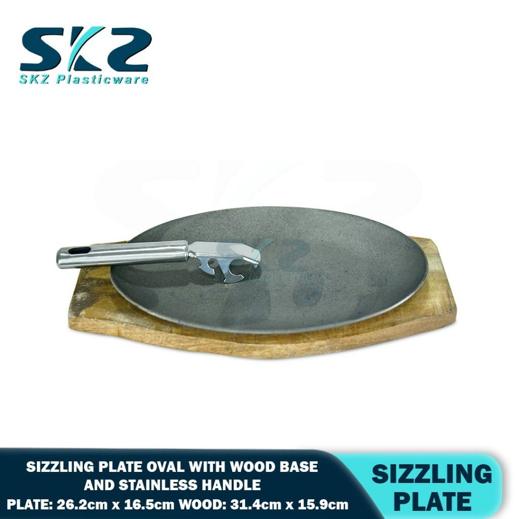 SKZ  Cast Iron Sizzling Plate with Stainless Handle with Wood