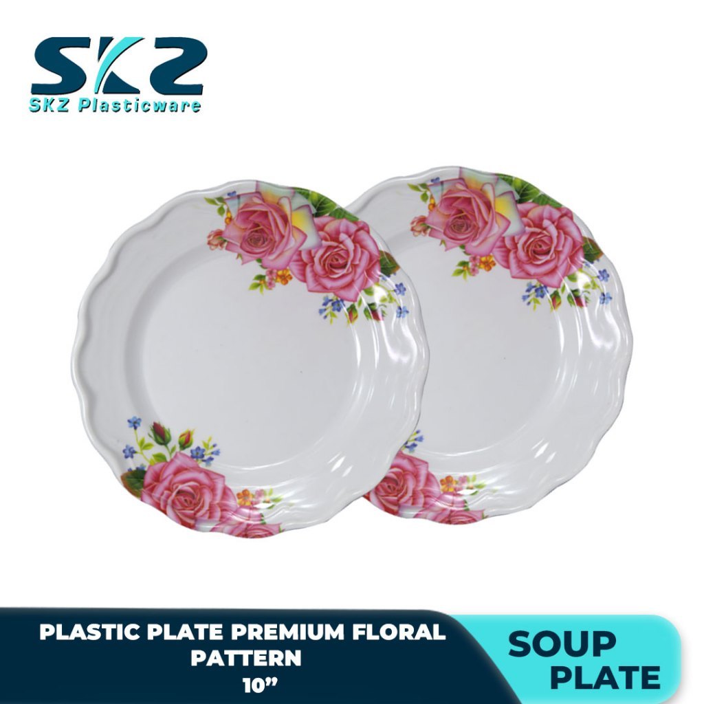 Melamine Round Plastic Plate Premium Rose Pattern 9-10 Inches