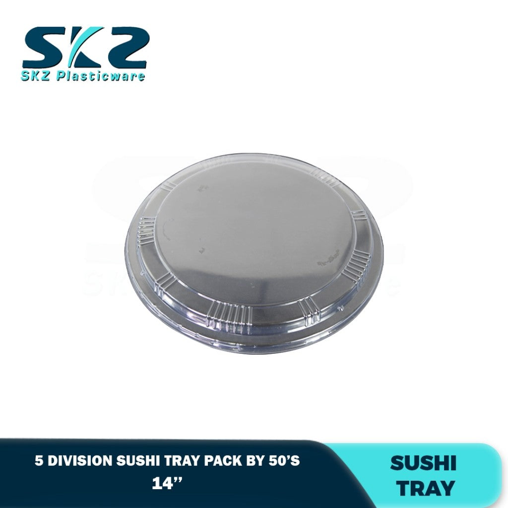 Skz Round Sakura Sushi Tray 5 Division W/Lid 10-14 inch